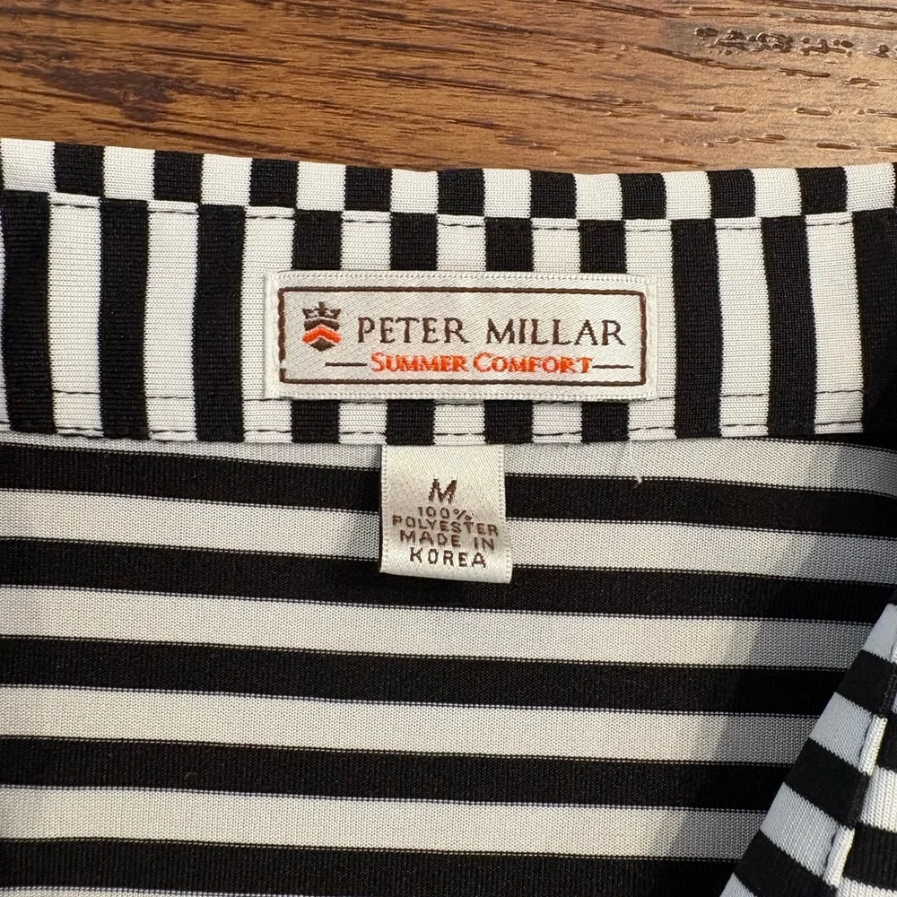 Peter Millar Summer Comfort Black & White Striped Polo - Size M - Performance - Picture 2 of 6